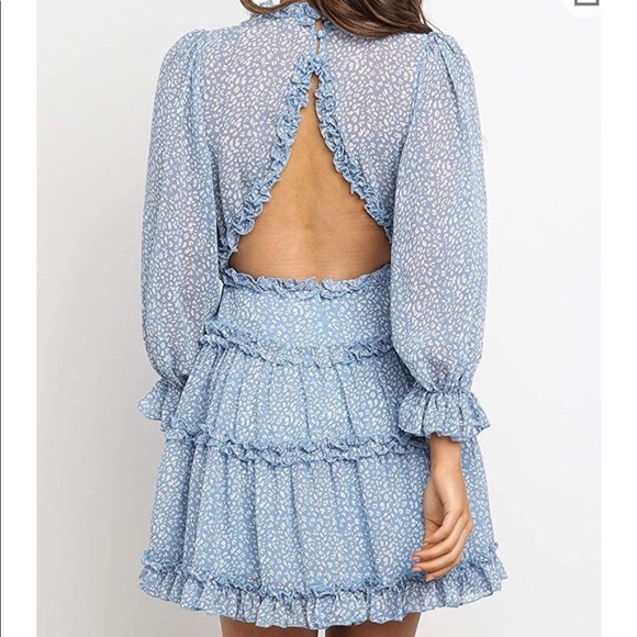 Long Slv Ruffle Backless mini dress - Picture 5 of 7